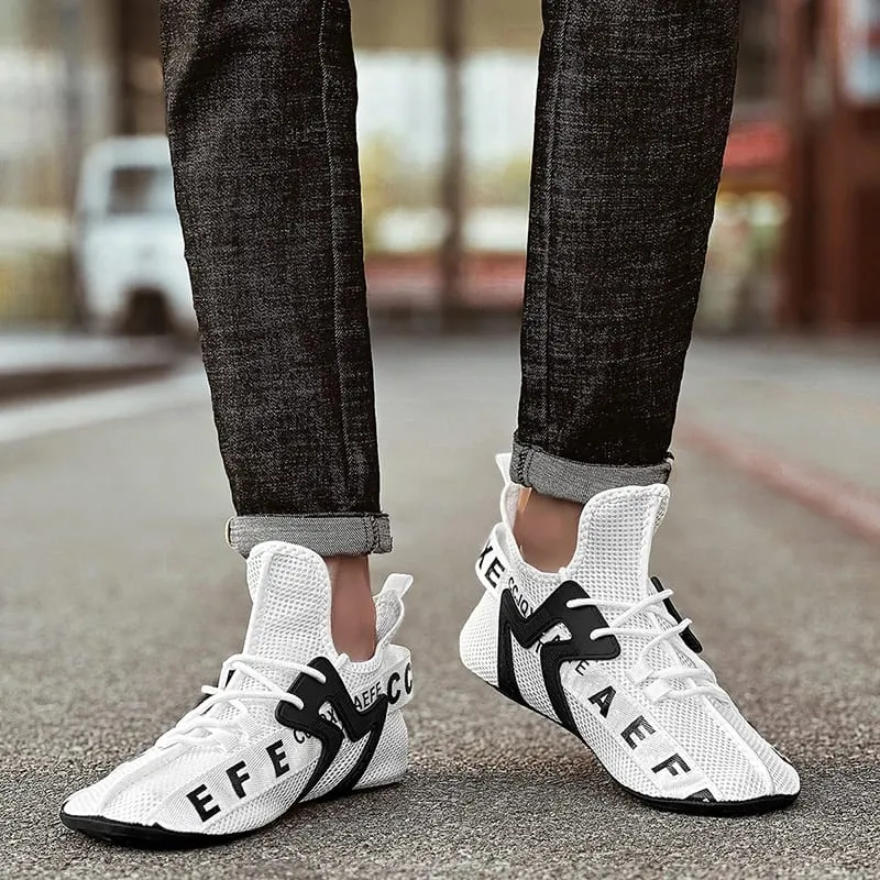 Vita Sneakers Herr Högtopp Bekvämt ventilerande Mesh Fritidsskor Strumpor Skor Stor storlek 47 Utomhus promenadskor för män
