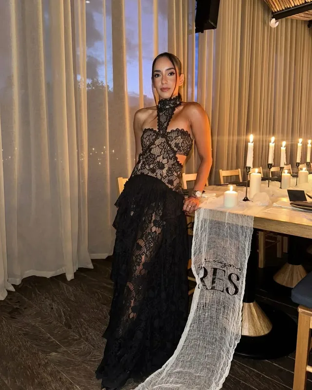 Elegant High End Lace Patchwork Dresses Women's Trendy Hollow Robe Irregular Design Vistidos 2026 New Spring Party Halter Gown