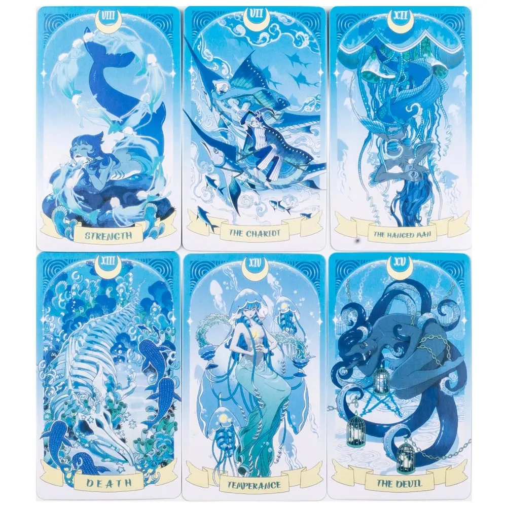 Sea in Moonlight New Moon Tarot Cards English Version 78PCS Ocean Themed Emotional Healing Divination Board Game Tarot Cards