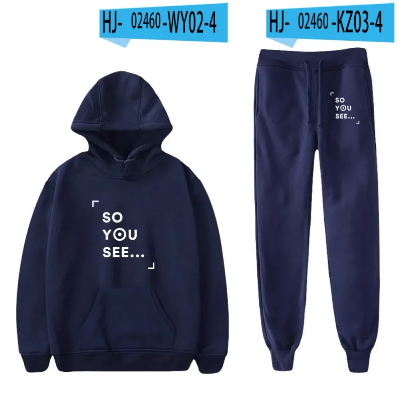Harajuku Comfortable Funny so you see Print Sweatshirt Sweatpants Suit Men/Women Hoodies+ Trousers Suit Cute 2 Piece Set Clothes
