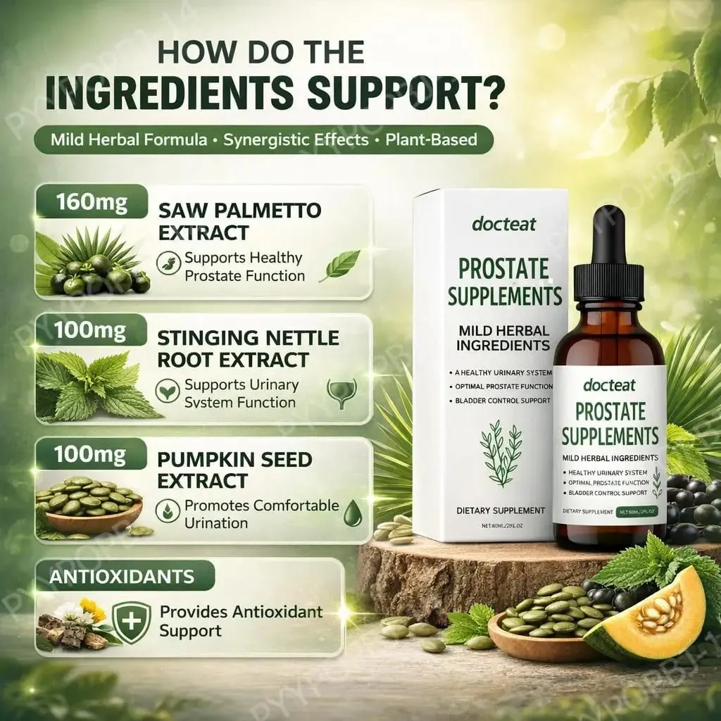 Docteat Prostate Health Supplement Liquid Drops 60ml with Saw Palmetto Extract Stinging Nettle Root Extract And Pumpkin Seed Ext