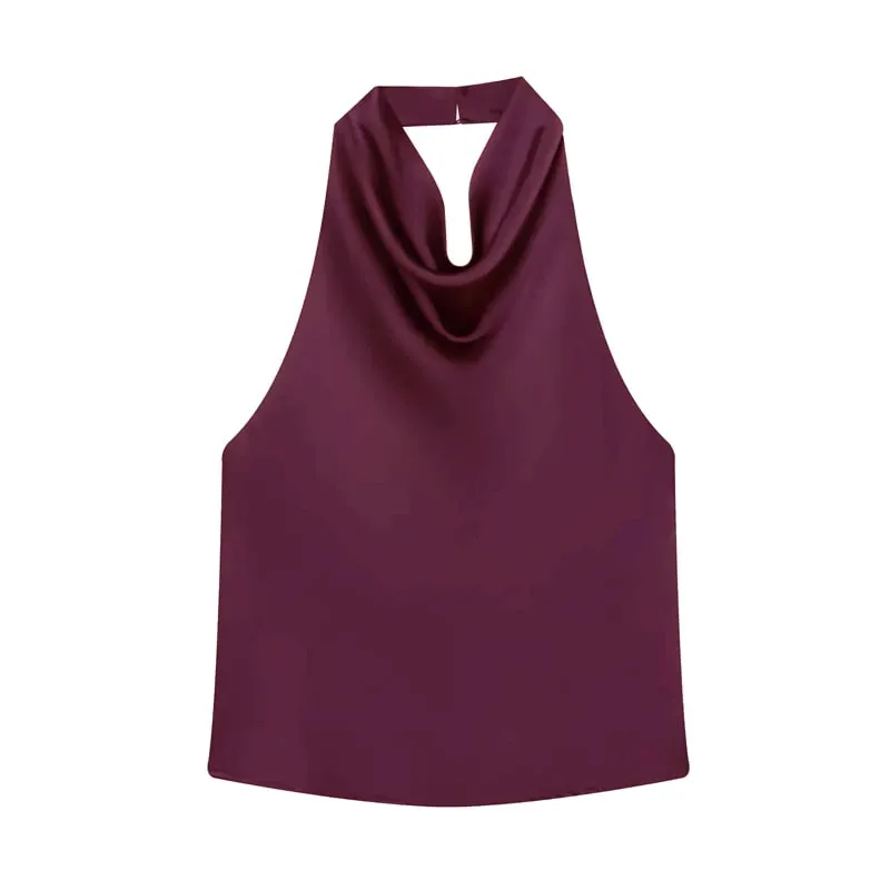 Satin Halter Tops for Women off Shoulder Backless Tops Woman 2026 Sexy Strapless Women's Tops Camisole Beach Top Female
