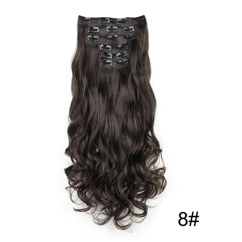Synthetic Long Wavy Hair Extensions 24 Inch Clip in Fiber Double Weft Thick Hairpieces for Women Party Daily Cosplay Styling