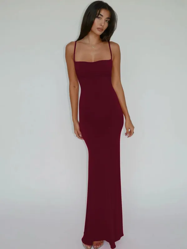 Hugcitar Summer Solid Sleeveless Backless Elegant Sexy Bodycon Y2K Maxi Prom Dress Women Clothes Birthday Party Casual Y2K