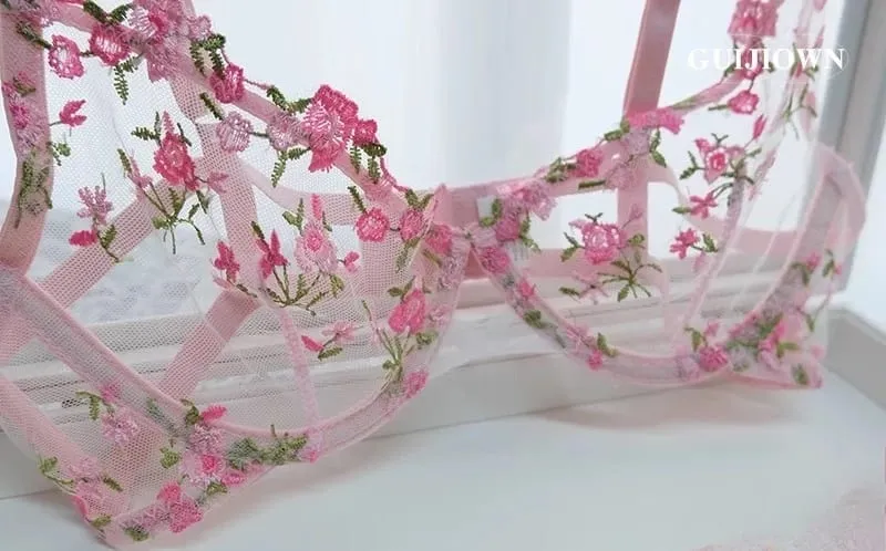 毎日のフレンチレースブラセットワイヤレスサポート刺繍花超薄型通気性快適中空アウトランジェリーBANERDANNI