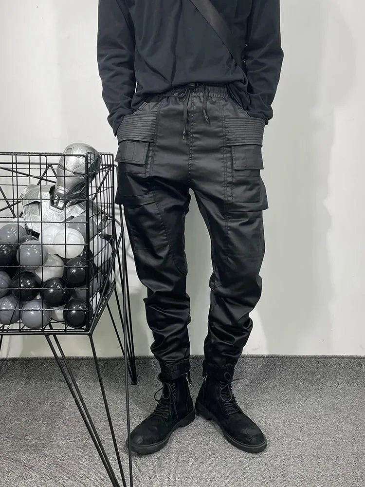 Men Casual Wax Denim Jeans Cotton Gothic Men's Clothing Coated Autumn Straight Solid Black Jeans Pants