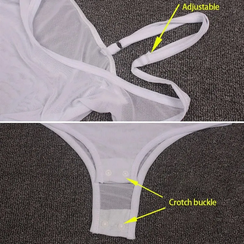 Women Vest Camisole Belly Dance Sheer Mesh Leotard Halter Neck Open Bust Bodysuit Sleeveless Dancewear Training Practice Costume