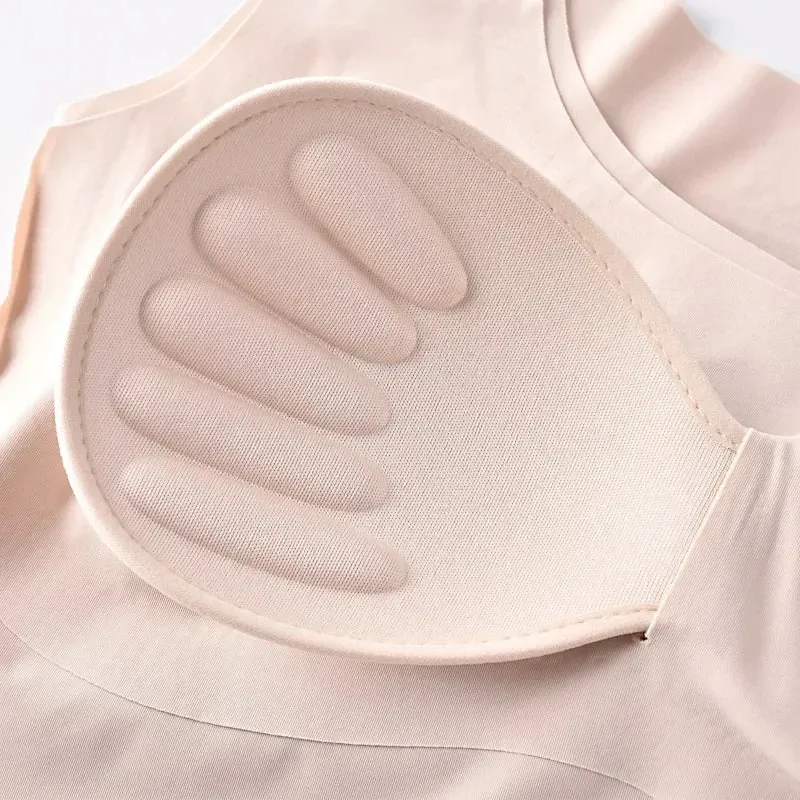 Ice Silk Wireless Padded Tank Top Push up Seamless Vest Crop Camisole Feminino Sleep Cami Soutien Gorge Lingerie Tee