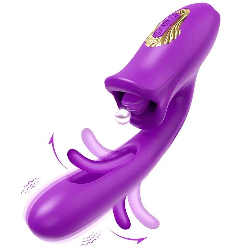Pag-tap Flapping Vagina Dildo Vibrator para sa Babae Nakakagat Oral Dila Pagdila Clit Sucker Clitoris Stimulator Sex Toy para sa Babae