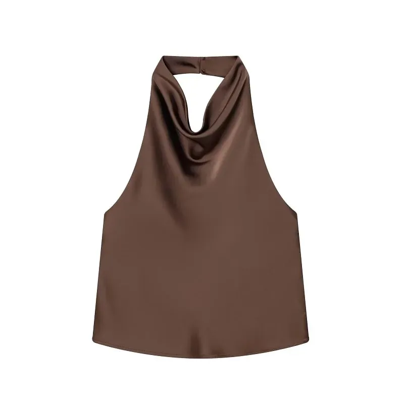 Satin Halter Tops for Women off Shoulder Backless Tops Woman 2026 Sexy Strapless Women's Tops Camisole Beach Top Female