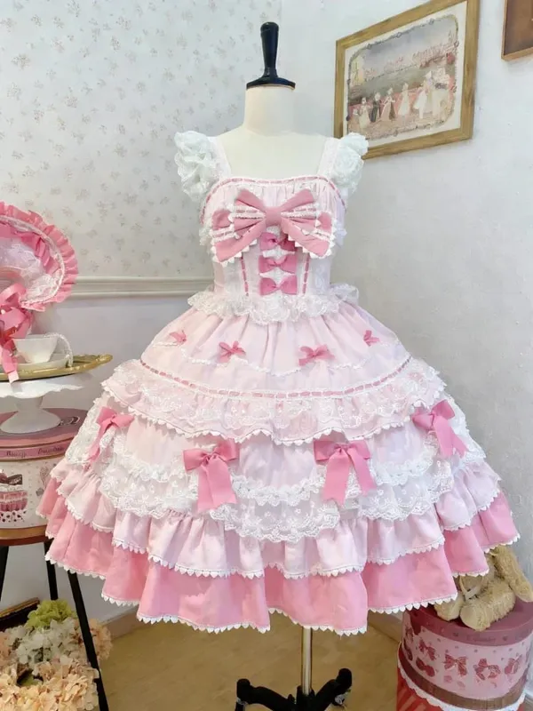 Cosplay Clothing Girls Vintage Elegant Holiday Party Dress 2026 Summer Lolita Strap Dress Japanese Sweet Kawaii Style Y2K Lace