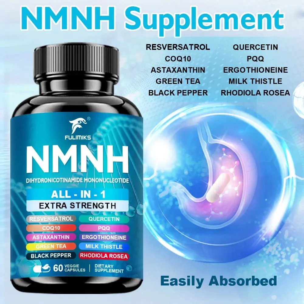 Supplement Capsules NAD+ Booster All-In-1 lmmune System Energy 60 Pills - Suitable for Men & Women - Daily Supplement