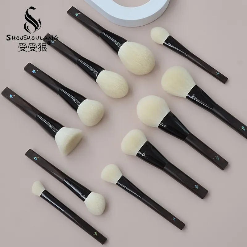 Shoushoulang Hand Crafted Makeup Brush Soft Tiny Tips Goat Hair 1PC Face Powder Blush Contour Brush Ebony Handle Makeup Brushes