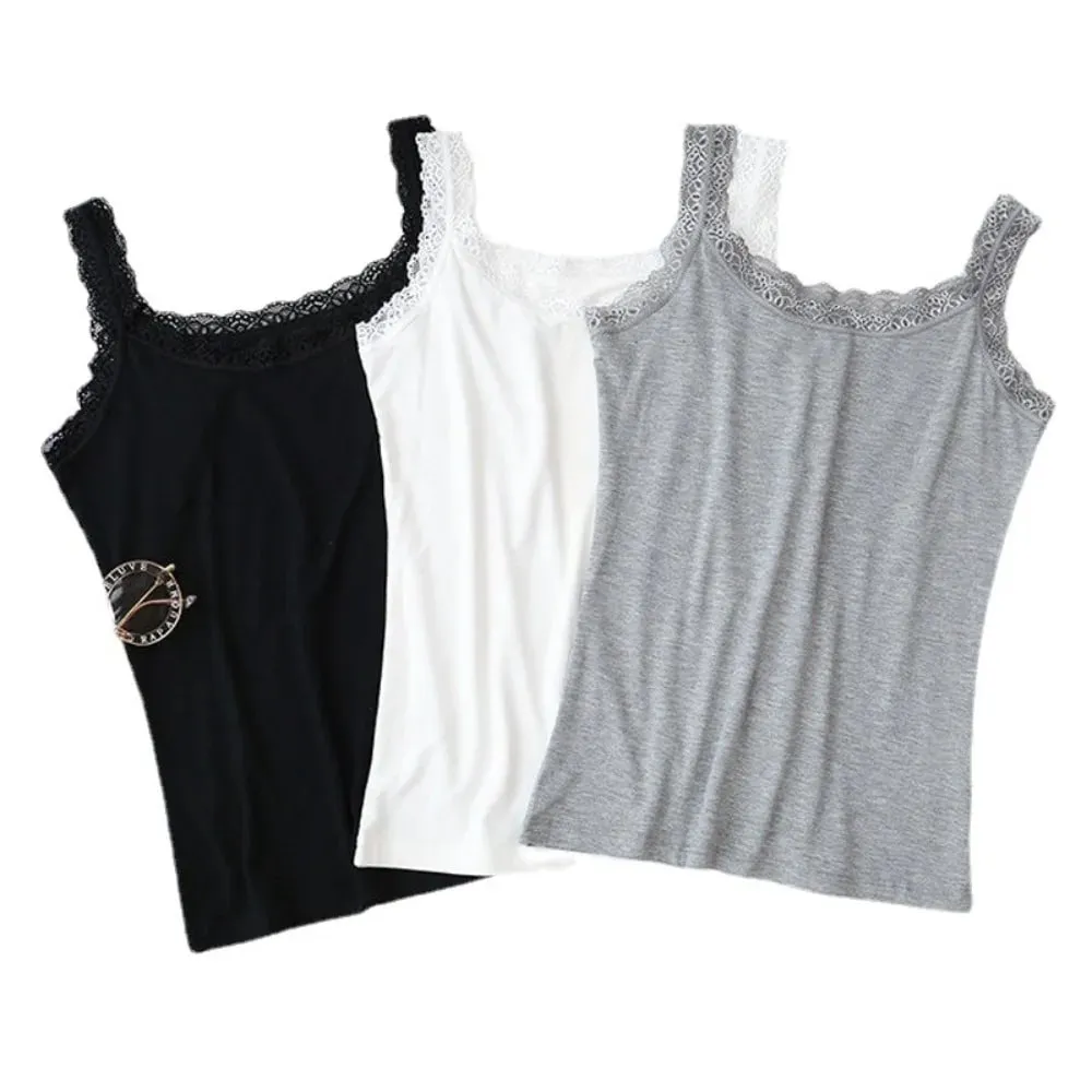 Casual U Neck Summer Tank Tops Sleeveless Slim Fitted Tops With Lace Underwear Cami Top Shirt for Women