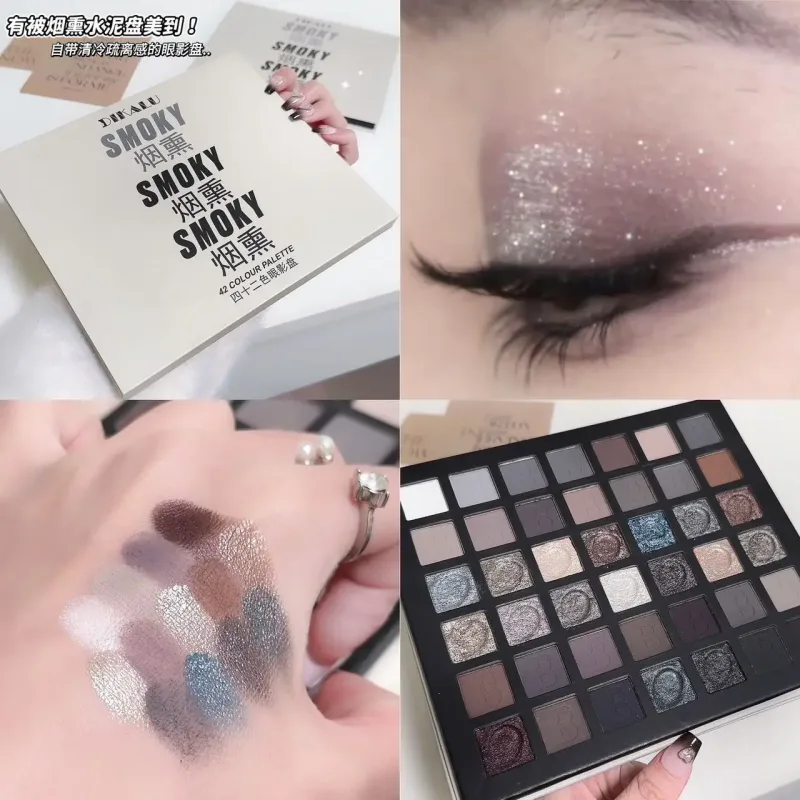 Smoked Eye Shadow Plate Pearlescent Shimmer Eyeshadow Matte Glitter Pigment Waterproof Long Lasting Eye Makeup 42 Colors