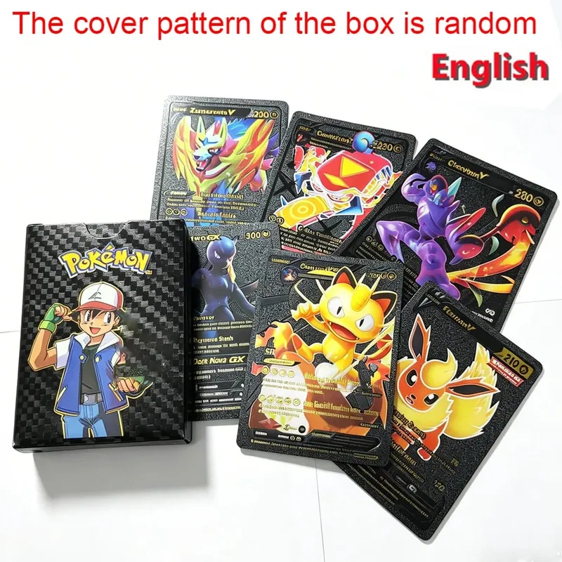 55PCS Pokemon Cards Vmax GX Gold Foil Flash Box Party Interactive Game English Spanish Colorful Game Battle Collection Card Gift