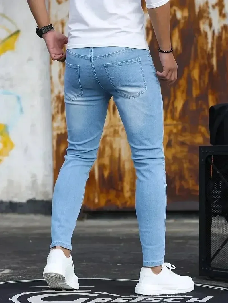 2025 Forår Nye Herre Slim Fit Klassiske Skinny Jeans Casual Street Style Casual Herre Skinny Jeans Mand Slim Fit Pencil Denim Blå