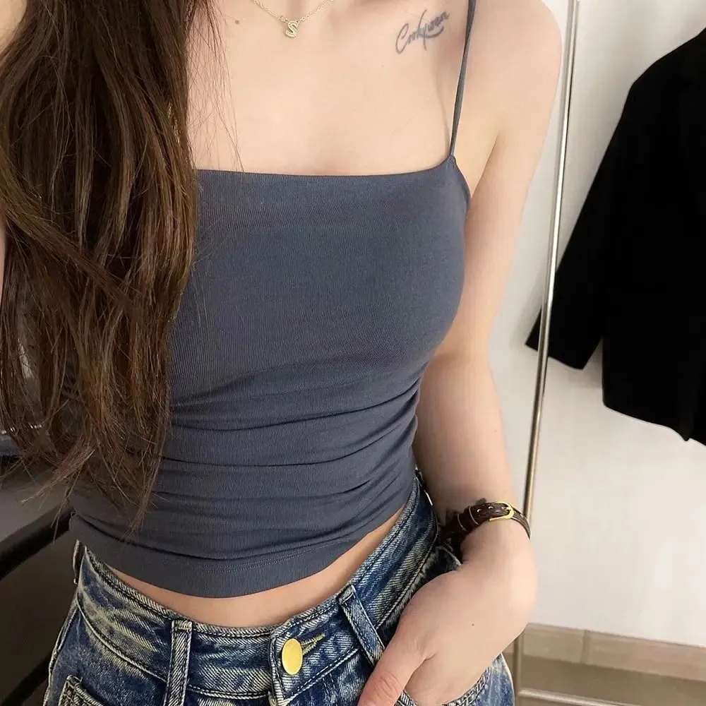 Square Collar Women's Vest with Breast Pads Free Size Beautiful Back Underwear Anti-light Fixed Cup Slim Back Slim Sling Summer