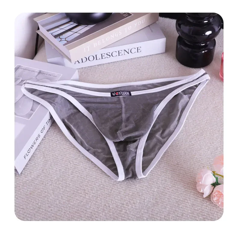 3PCS Lace Convex Briefs Men's Briefs Transparent Sexy Low Waist Mesh Quick-drying Solid Color Breathable Men Underwear