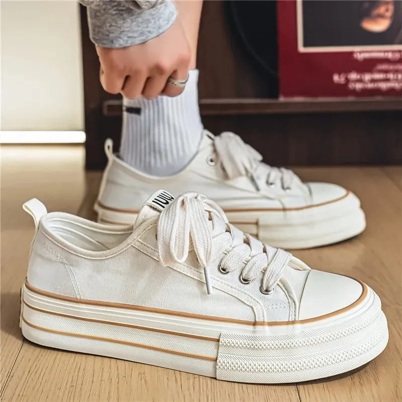 Men's Vulcanized Shoes Classic Low-top Canvas Shoes Height Increase Platform Shoe Men‘s Casual Sneakers Fashion Skateboard Shoes