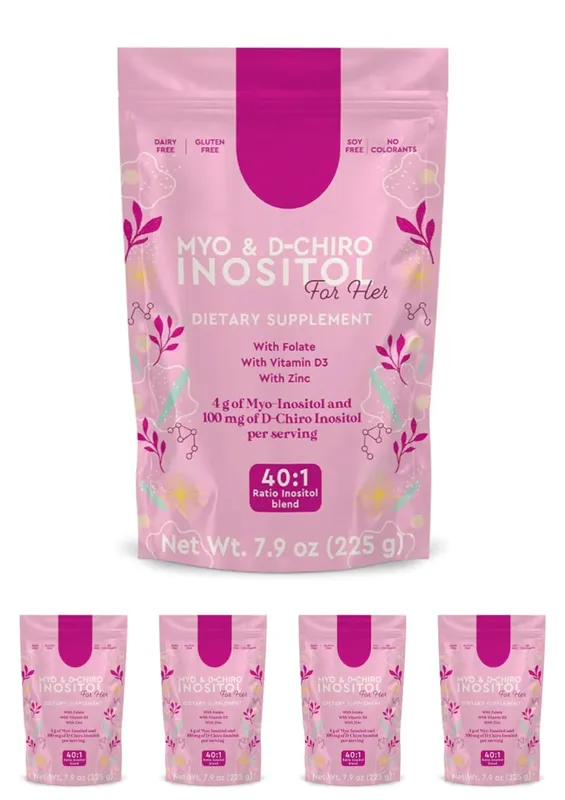 Myo イノシトール & D-Chiro イノシトール パウダー 40:1 比率 225g 45 回分、葉酸ビタミン D3 と亜鉛を配合 毎日の栄養補給