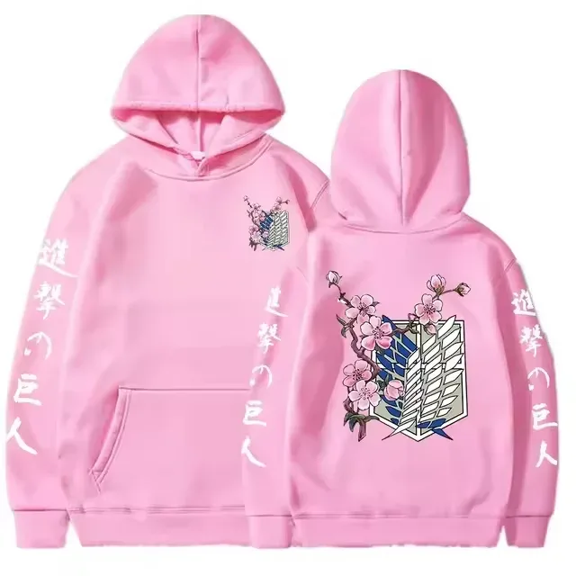 2026 Anime Attack On Titan Wings Of Liberty Sakura Wings of Liberty Graphic Men Women Hoodies Plus Size Sweatshirt Streetwear