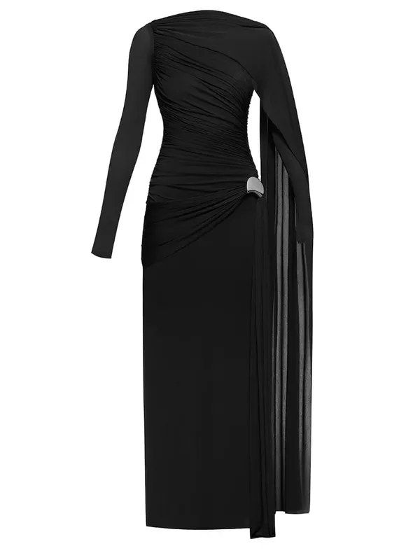 Slimming Spliced Folds Temperament Dresses for Women Round Neck Long Sleeves Patchwork Ribbon Dress Female Clothing