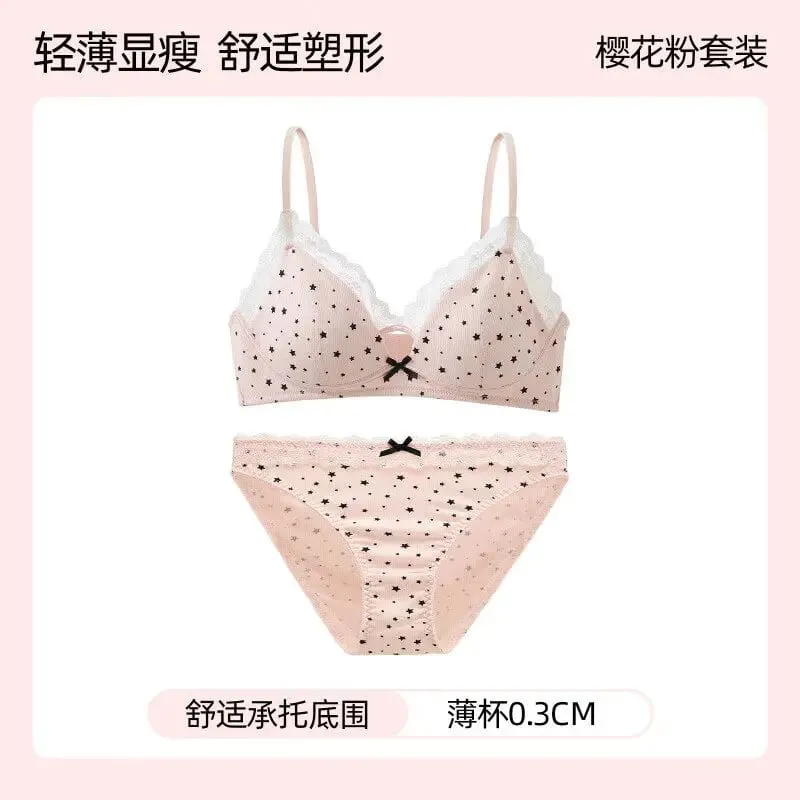 Womens Polka Dot Star Lace Wireless Bra Thin Push Up Anti Sag Bralette Small Chest Lift Teen Girls Casual Everyday Brassiere Hot