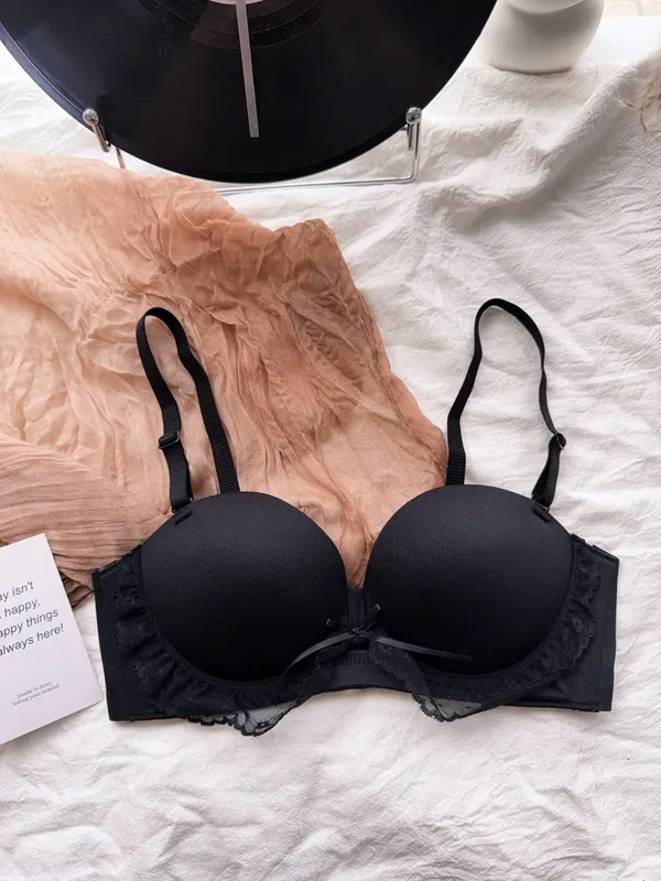 Set Bra Renda Separuh Piala Merah untuk Dada Kecil Sokongan Boleh Laras Anti-Kendur Tekan Ke Atas Set Pakaian Dalam Seksi Hadiah Hari Lahir Wanita — image 10