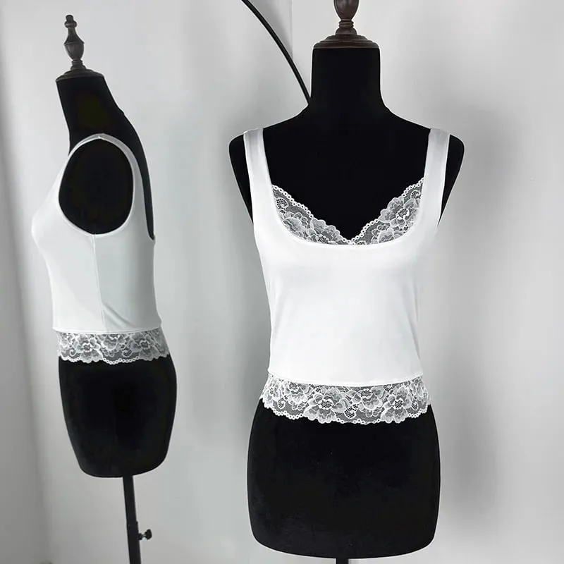 Summer Lace Tanks Top Women Sexy Slim Plunge Sleeveless Short Vest Fashion 2026 Lady Club Party Camis Y2K Tops Tee Basic Shirts
