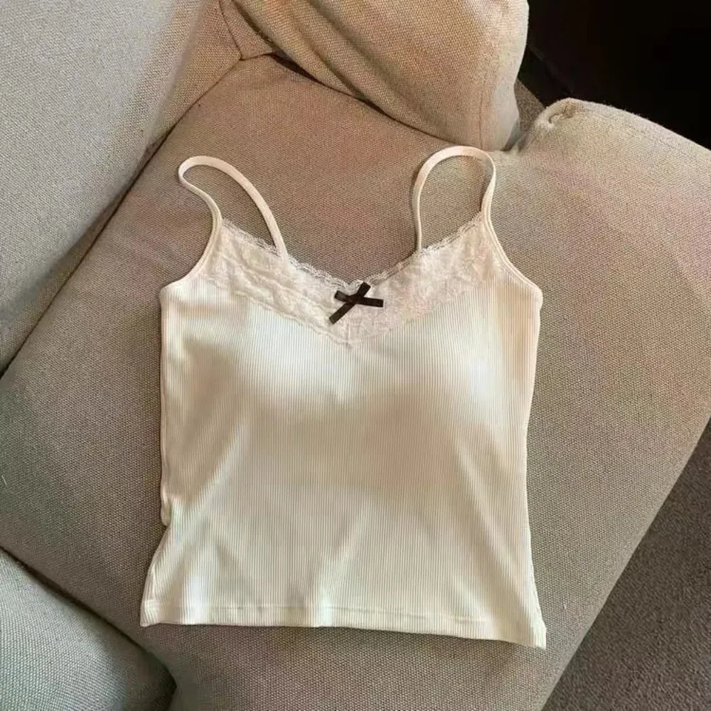 Sweet Sleeveless Suspender Vest Underwear With Padded Cups Camisole Slim Fitted Tops Daily Use