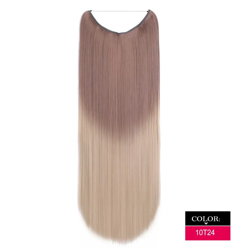Synthetic One piece Hair Extensions No Clip No Glue Invisible 24inch Long Straight Wave Heat Resistant String Hairpiece