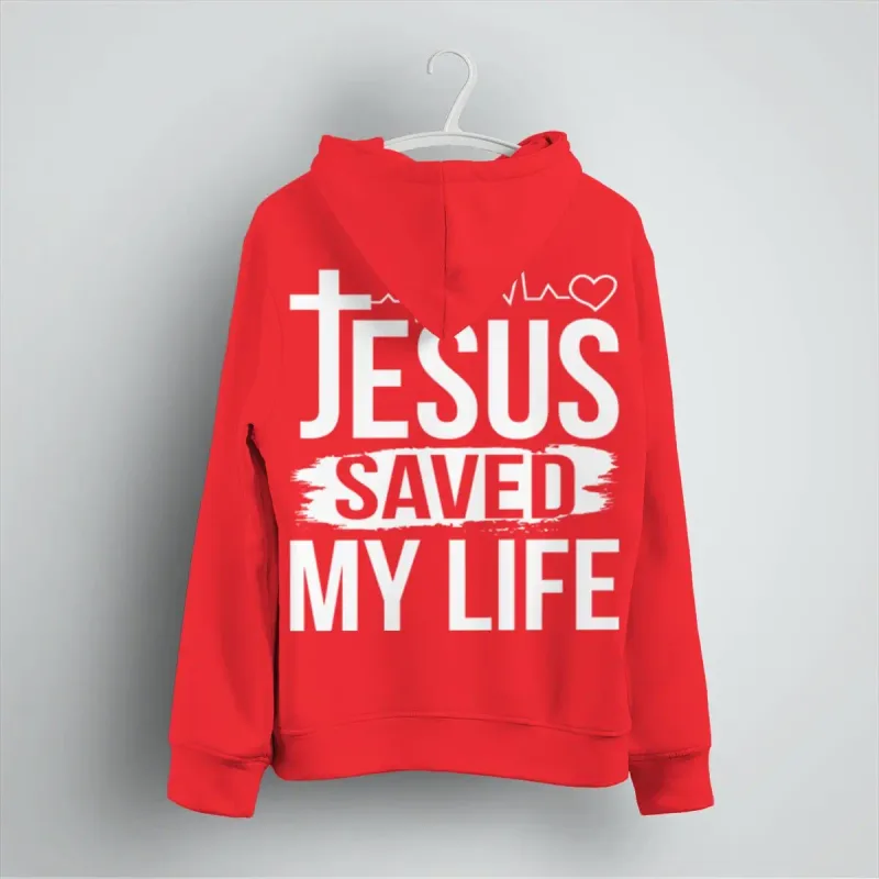 "Jesus Saved My Life" Men Women Hoodies Christianity Luminous Style Pattern Hoody Long Sleeve Casual Streetwear Hoodie