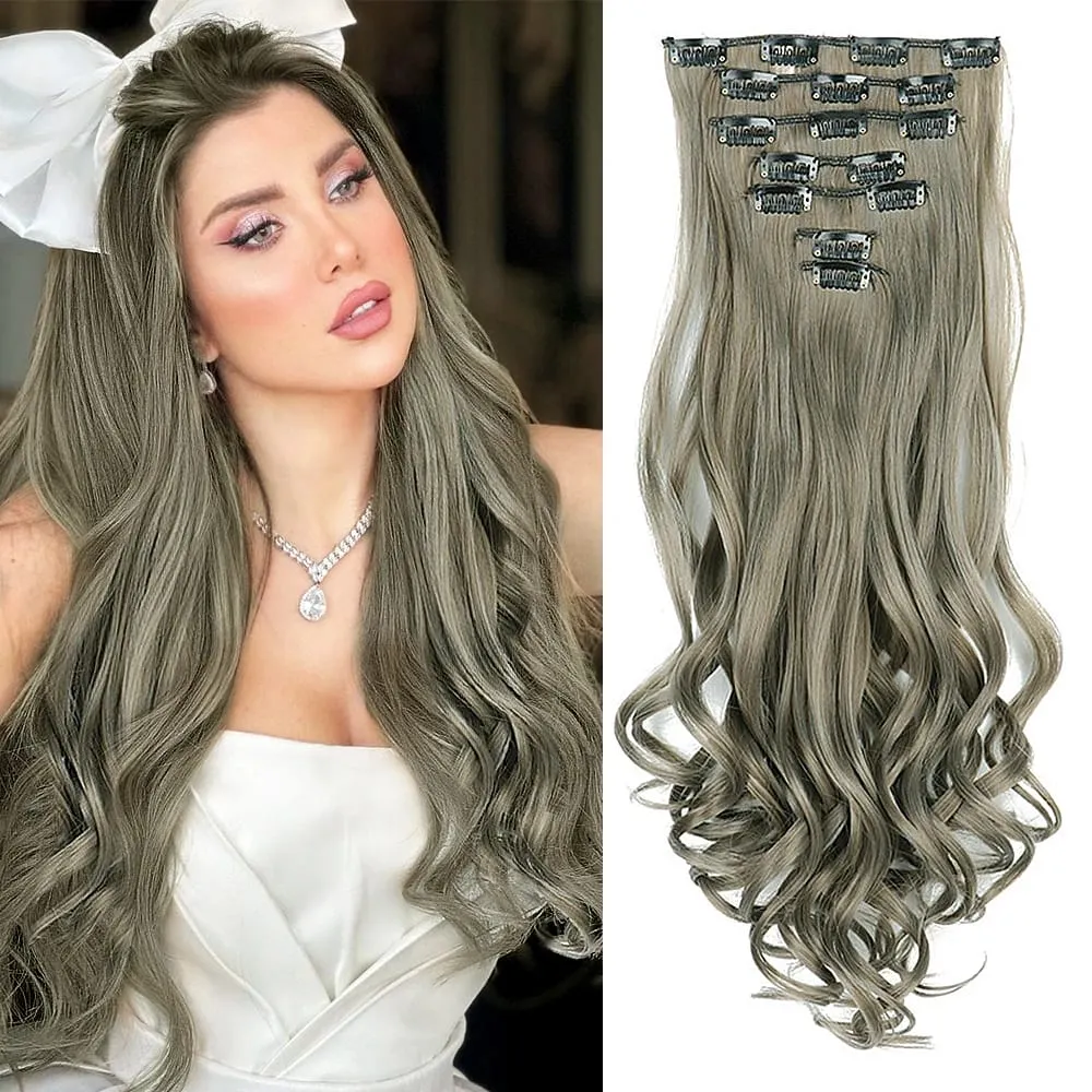 Synthetic Clip in Hair Extensions Purple hairpieces 7pcs/set 22inch Thick Hair for Women Girls Daily Party Cosplay