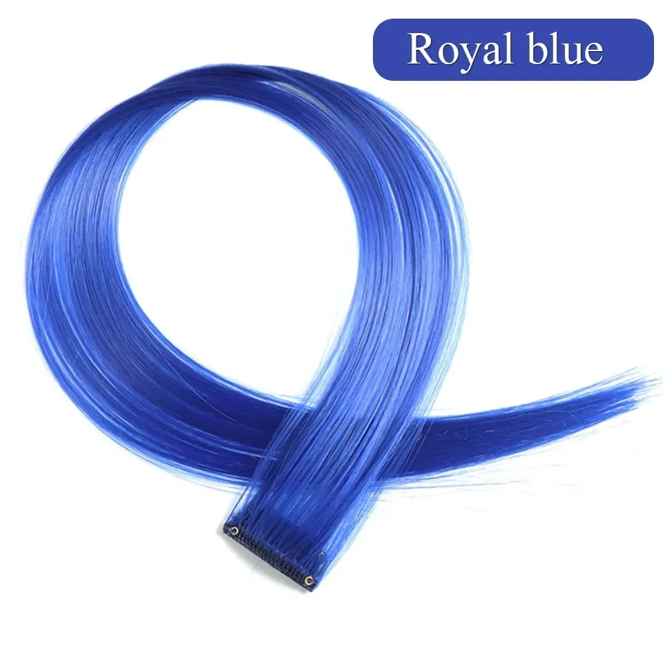 Colored Hair Extensions Synthetic 22Inch Straight Orange Green Clip in Hair Extension Rainbow Accessories Party Highlights Hair