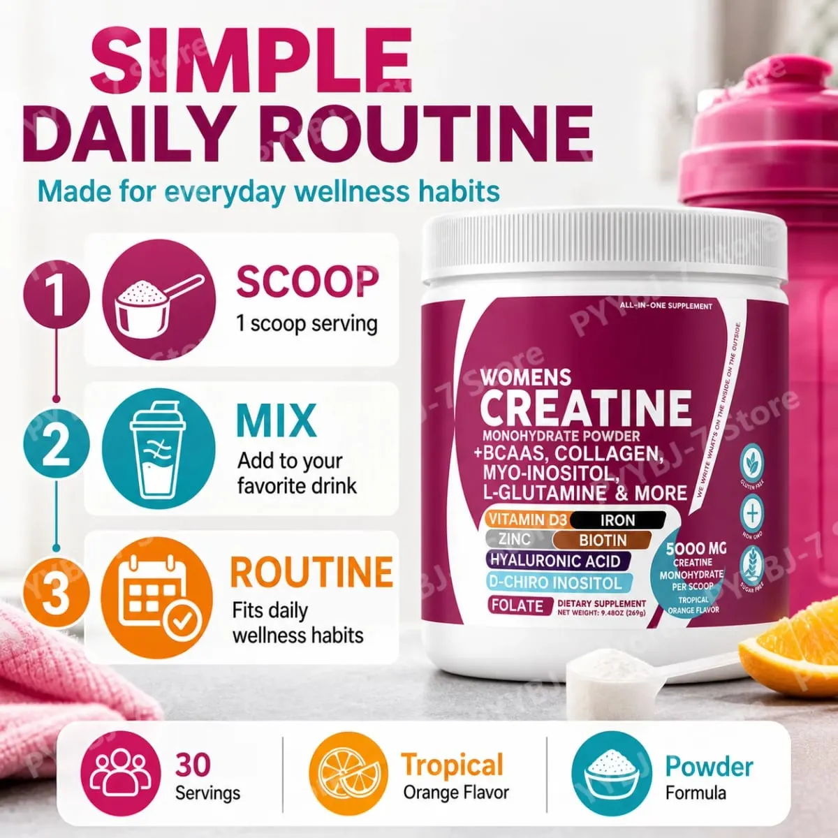Female Creatine Powder Creatine Monohydrate Powder with BCAA & Amino Acids Daily Health and Nutrition Dietary Supplement