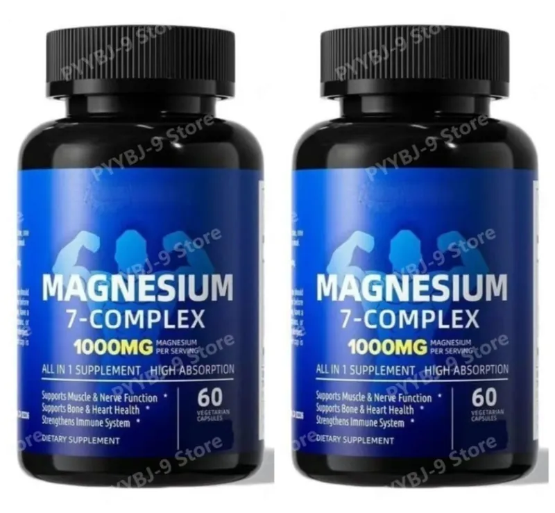 Magnesium 7-Complex Capsules 1000mg with B6 D3 Zinc High Absorption Vegan Formula for Muscle Nerve Bone Heart Support 60 Count