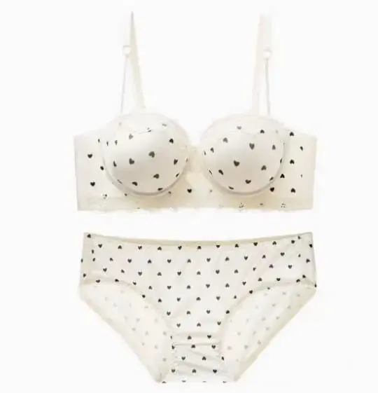 Kawaii Sweet Heart Lace Bra Panty Set Push Up Small Breast Side Collection Anti Sag Comfort Women Underwear Lingerie 32-38 Size