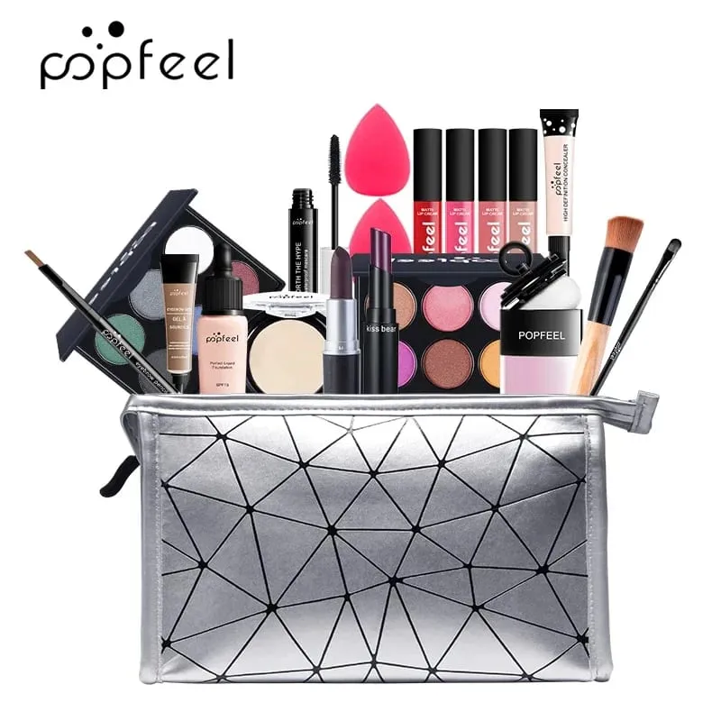 Kit Solek Profesional untuk Krim Pembayang Mata Gadis Beg Mekap Penyuci Pemerah Bibir Lip Gloss Gincu Berus Solek Set Solek Wanita