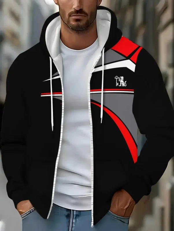 Hoodies for Man Striped Print Full Zip Sweatshirt Outdoor Wear Man Hoodie Fashion Casual Loose Sports Tops Pullover Man Clothing
