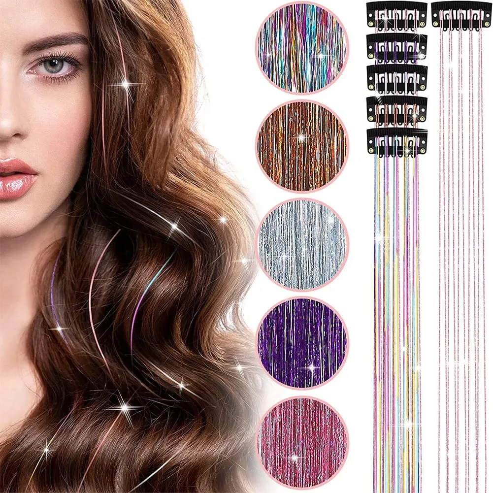 1/6Pcs Colorful Long Straight Hair Pieces Synthetic Clip-in Hair Extensions Synthetic High Temperature Fiber Wig for Daily Use