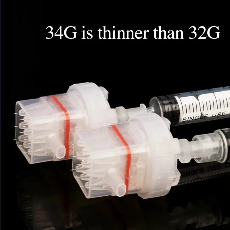 32G/34G ทางการแพทย์ทิ้งเก้าเข็มหัวปวดฟรีความงาม Ultra fine การเชื่อมต่อเครื่อง Ultra fine เก้าเข็ม