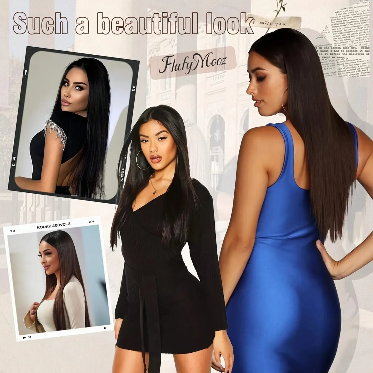 6pcs Clip-in Straight Hair Extensions Suitable for Women - Heat Resistant Synthetic Hairpiece with Look