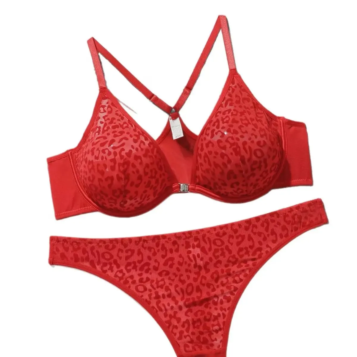 Women's Leopard Print Lingerie Set Sexy Front Buckle Push up Bra Comfortable Close Fit with Steel Ring Gathering — image 2