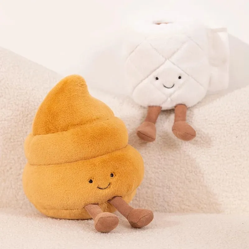 Kawaii Toilet Plush Humanoid Toy Stuffed Poop Roll Paper Plushie Smiling with Legs Prop Decor Gift