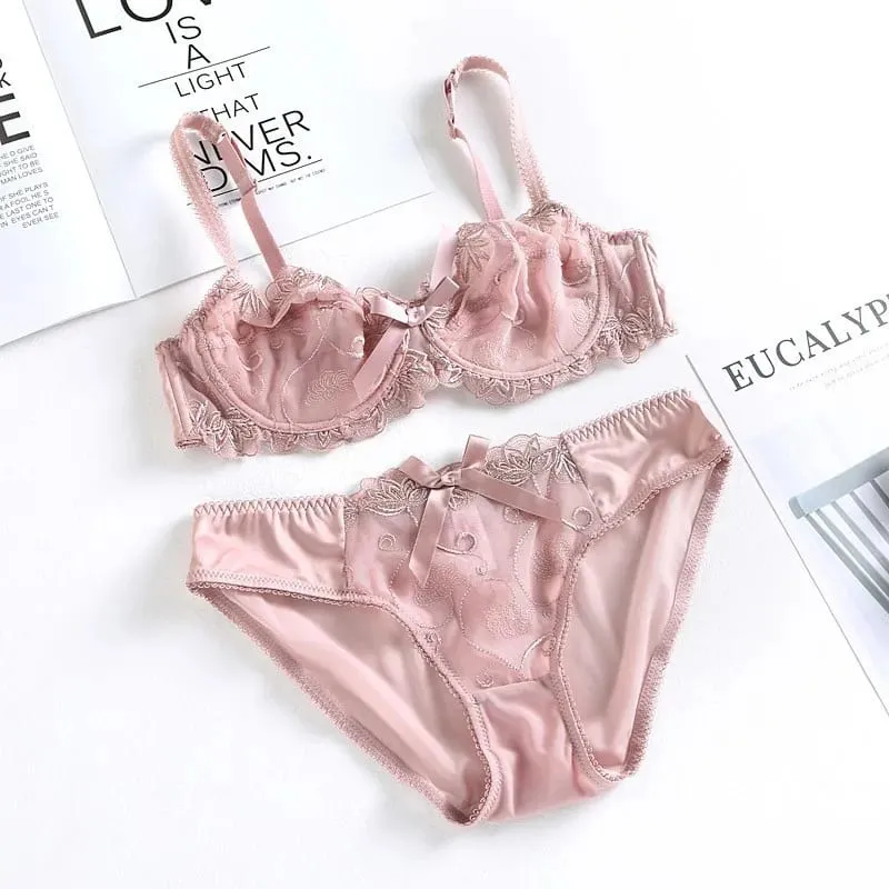 high quality sexy women bras and brief two piece set push up A B C D cup wire summer lingerie underwear pink purple white