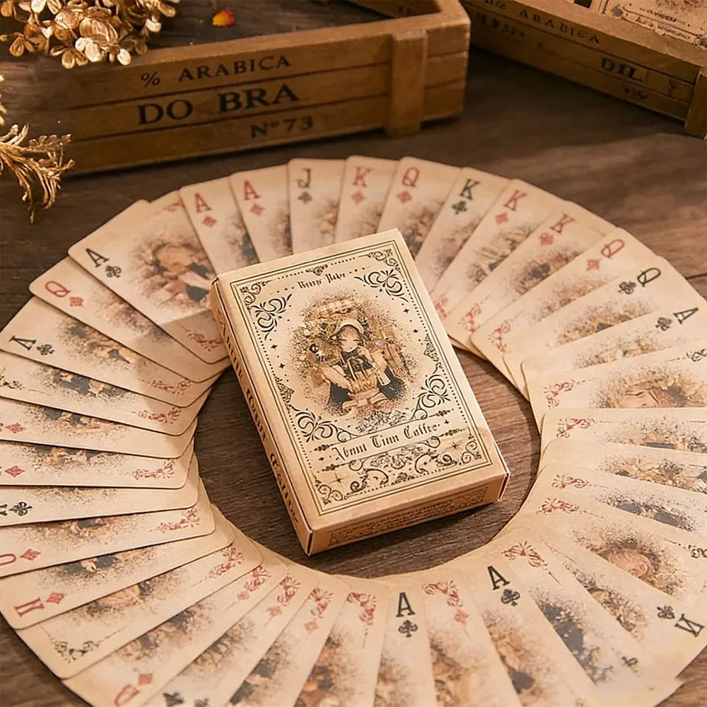 Vintage Fairy Tale Girl Playing Cards 55PCS European Coffee Themed Collectible Deck Art Collection Card Set Perfect as a Gift