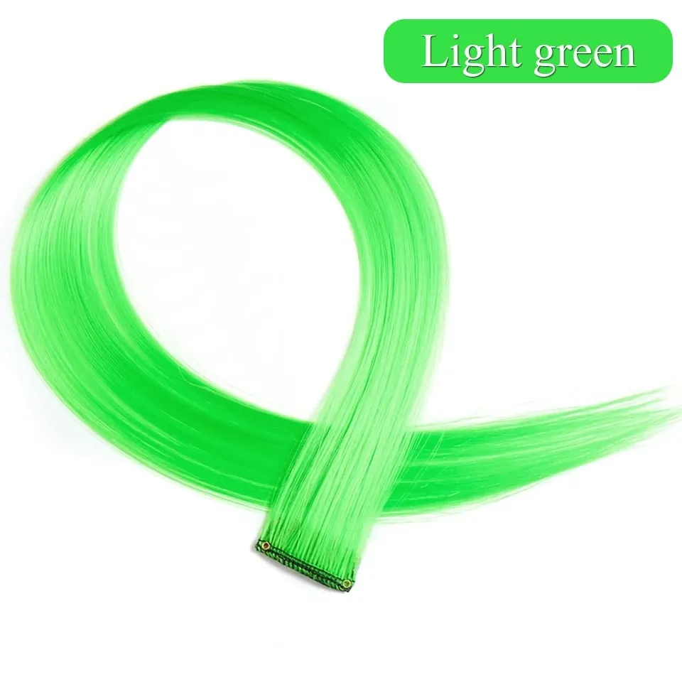 Colored Hair Extensions Synthetic 22Inch Straight Orange Green Clip in Hair Extension Rainbow Accessories Party Highlights Hair