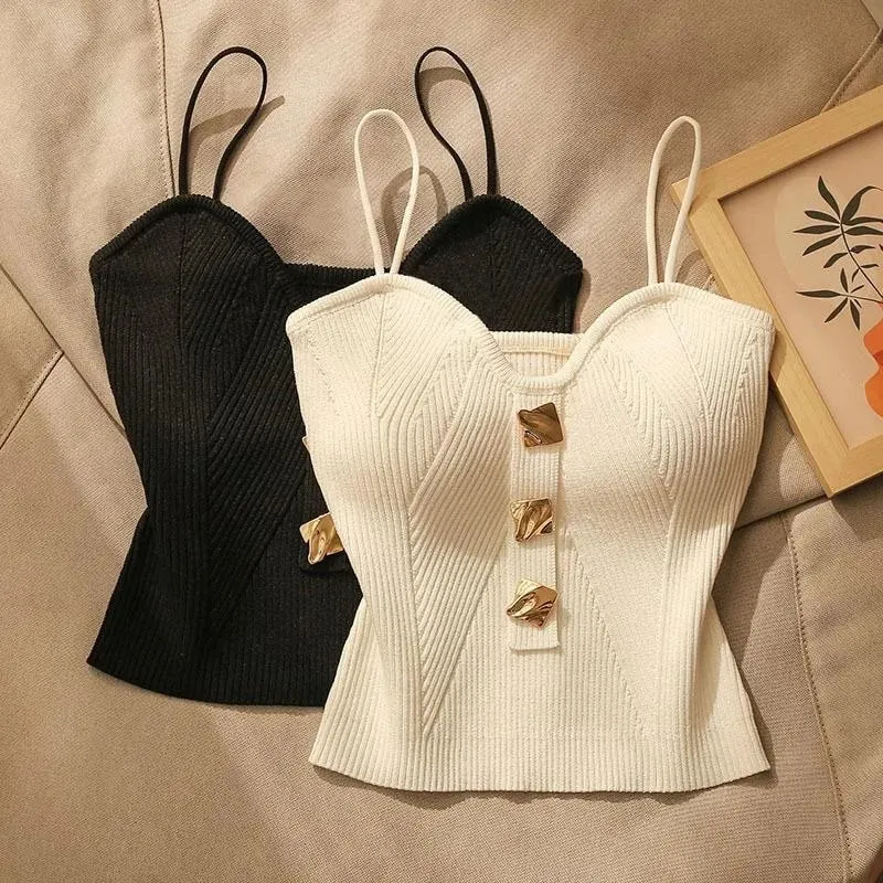 Summer Cross-Knit Suspender Women'S Sexy Beauty Camisole Slim Fit Sleeveless T-Shirt No Chest Pad Short Tank Tops Black White