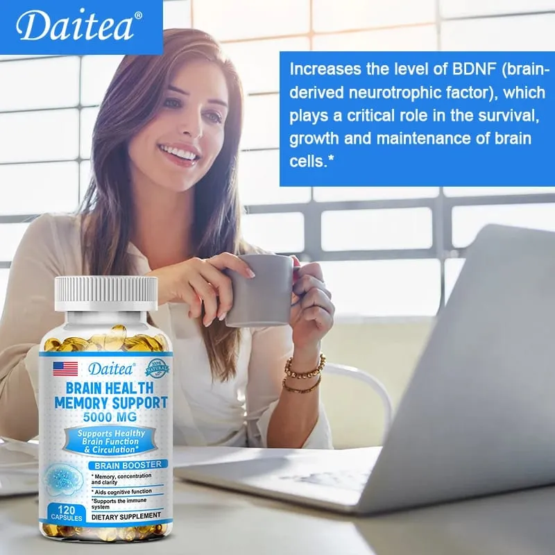 Brain Health Nootropic Capsules 5000mg Boost Memory Focus & Clarity Cognitive Function & Blood Circulation Mental Performance